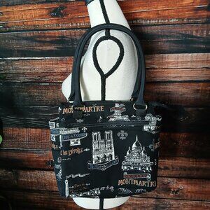 Castlebury Vintage Purse Bag Paris France Black Cotton Lined Zipped Pockets